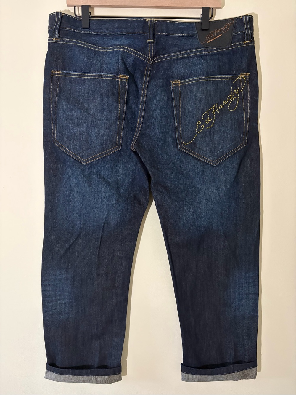 Y2K Ed Hardy Selvedge Embroidered Dark Wash Vintage Jeans 36